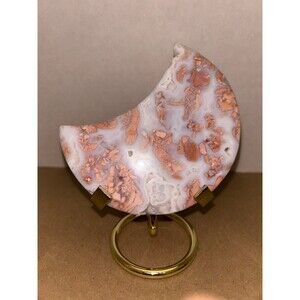 Druzy Cotton Candy Agate Moon with stand